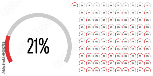 Set of circular sector percentage diagrams from 0 to 100 ready-to-use for web design, user interface (UI) or infographic - indicator with red