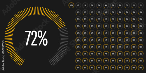 Set of circular sector percentage diagrams from 0 to 100 ready-to-use for web design, user interface (UI) or infographic - indicator with yellow