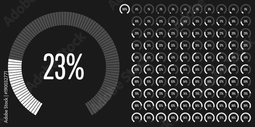 Set of circular sector percentage diagrams from 0 to 100 ready-to-use for web design, user interface (UI) or infographic - indicator with white