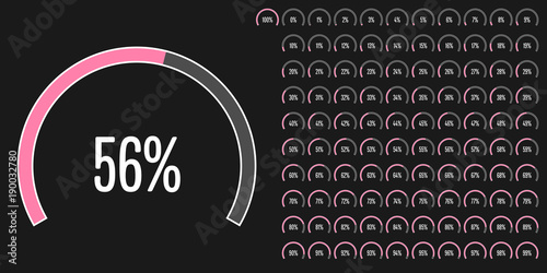 Set of circular sector percentage diagrams from 0 to 100 ready-to-use for web design, user interface (UI) or infographic - indicator with pink