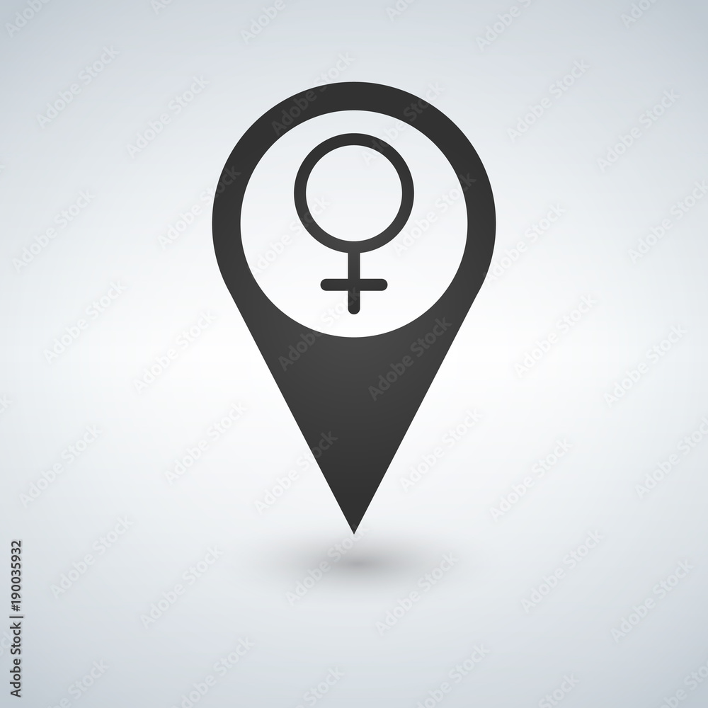 Female symbol on map pin. Location pointer isolated on a white background.  Stock Vector | Adobe Stock
