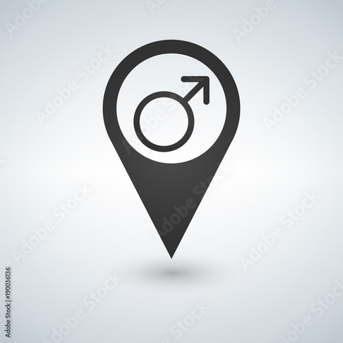 Male symbol on map pin. Loc...