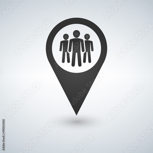 Map pin icon with group peo...