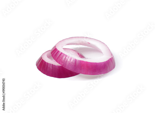 Sliced red onion on white background