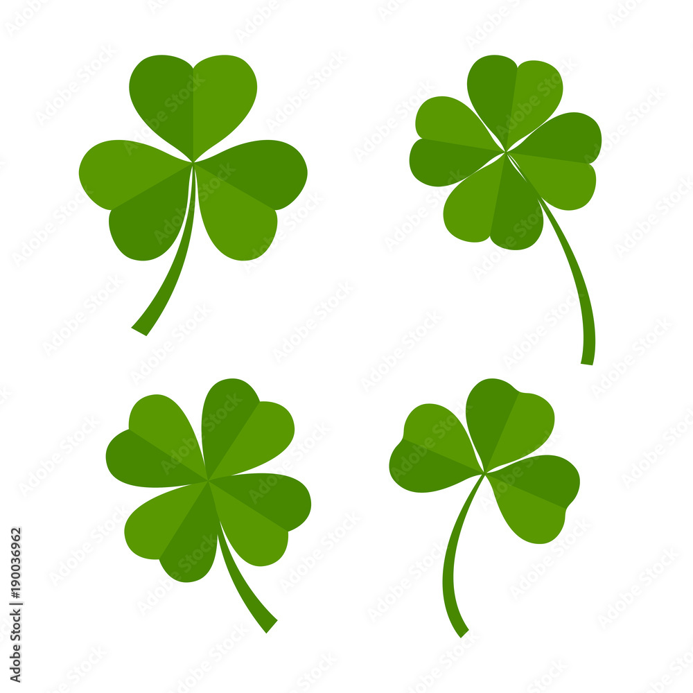 Set of green clover leaves isolated on white background