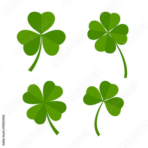 Set of green clover leaves isolated on white background