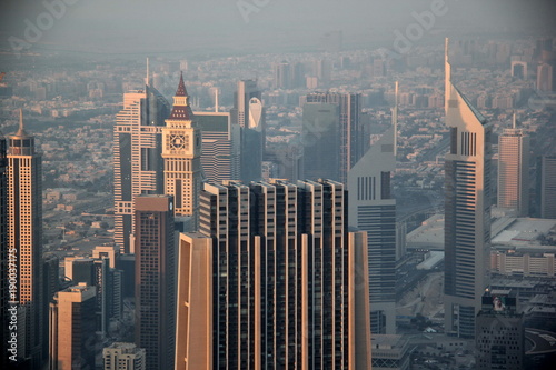 an overlooking from Burj  Khalifa  the tallest building of the world  to the downtown of Dubai city  UAE 