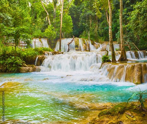 Tat Sae Waterfalls. Beautiful landscape. Laos.