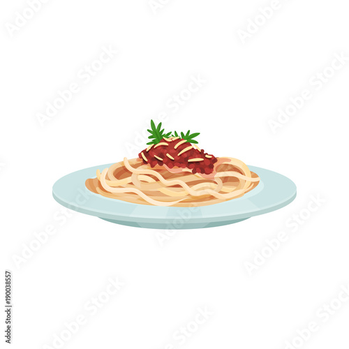 Spaghetti pasta with sauce, Italian cuisine vector Illustration