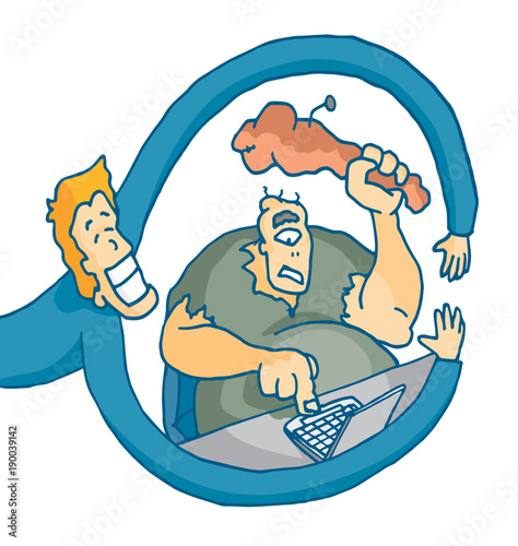 Funny man hugging an online troll