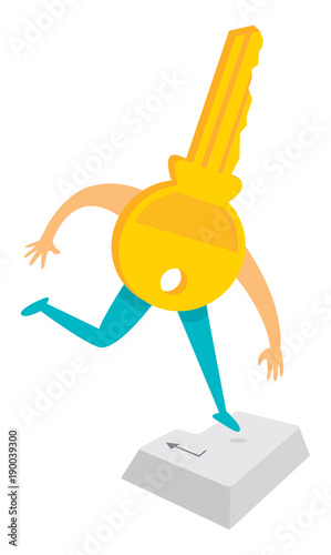 Golden key jumping and pressing enter on computer