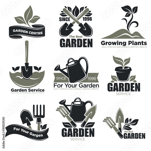 Gardening service and garden plants vecotr icons templates for gardener agriculture
