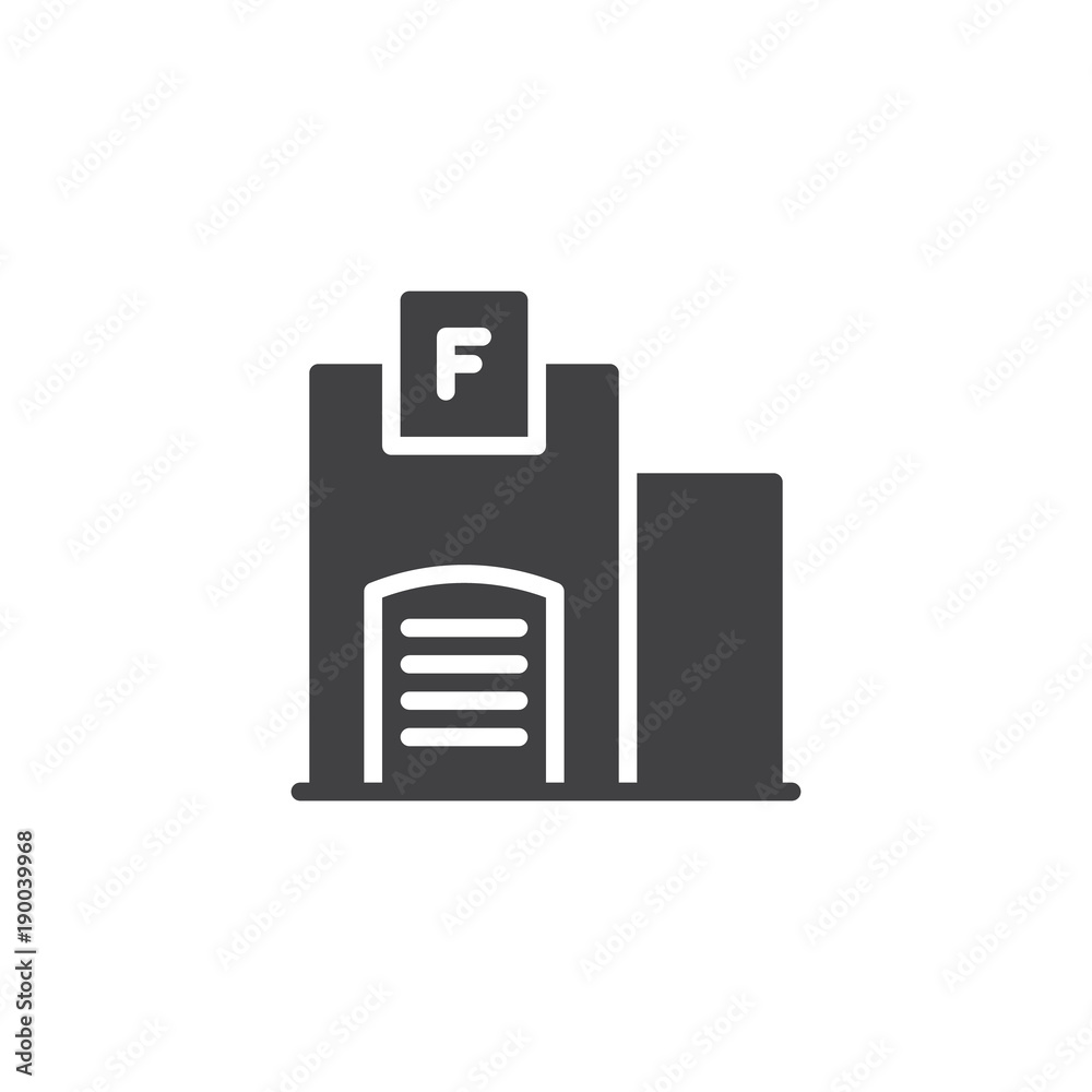 Fire station building icon vector, filled flat sign, solid pictogram isolated on white. Symbol, logo illustration. Fire station building icon vector, filled flat sign, solid pictogram isolated on white. Symbol, logo illustration.