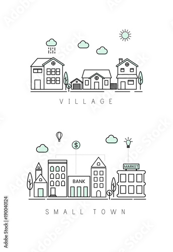 Illustration of village and small town