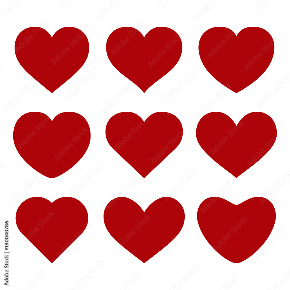 set of vector red hearts on white background