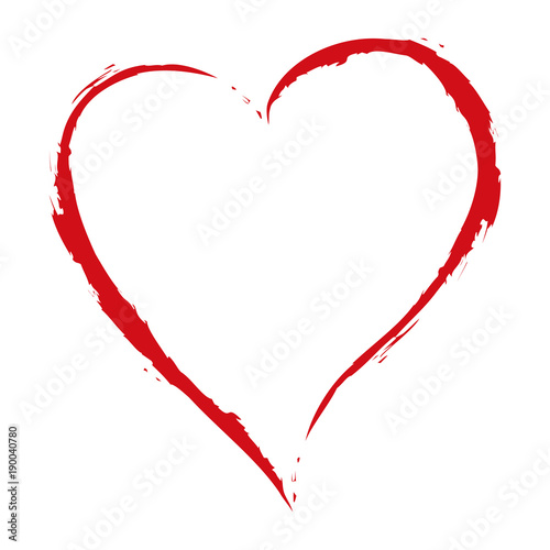 vector red heart drawing with the brush on white background