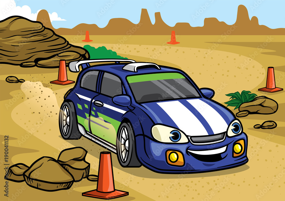 Fototapeta kreskówka rajd samochodowy na pustyni