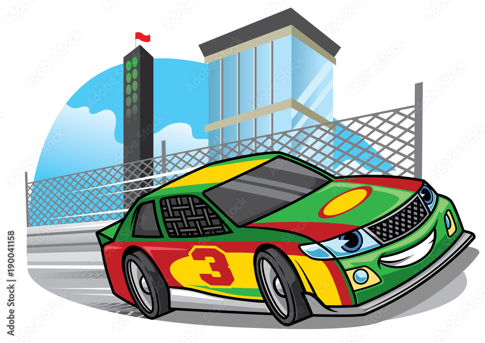 cartoon racing car running fast on the track Stock Vector | Adobe Stock