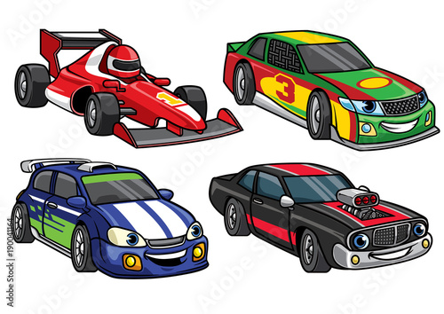 cartoon sport racing car in set