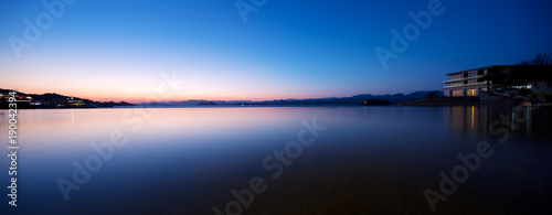 beautiful scene of lake at sunset