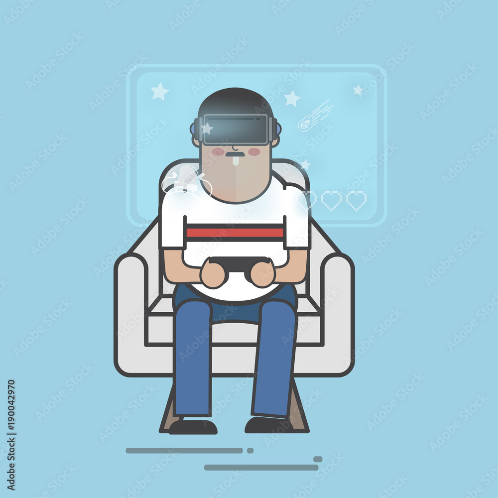 A man sitting using VR A man sitting using VR