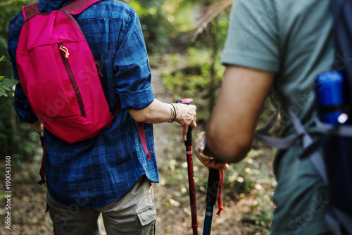 Couple trekking together
