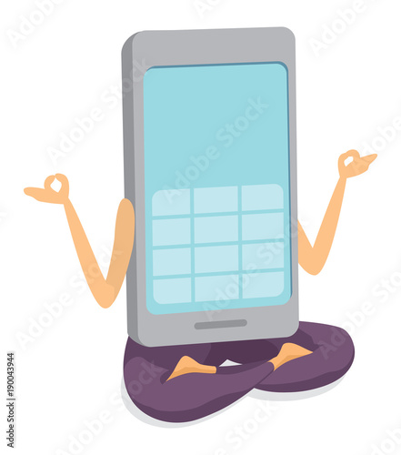 Mobile phone practicing yoga or meditation