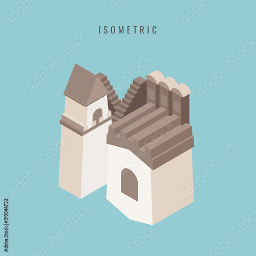 isometric icon of the fortress tower of the medieval castle. Vector illustration