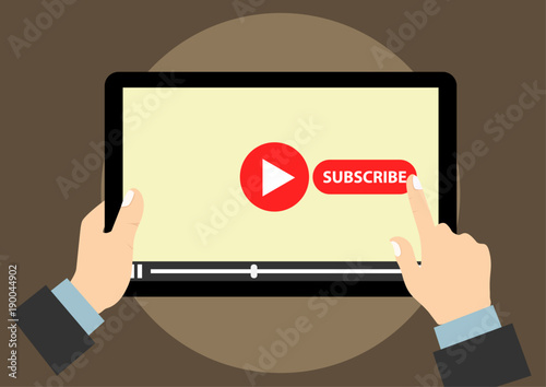 tap to subscribe video channel account illustration. watching video internet streaming
