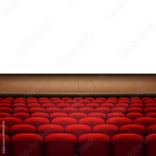 Rows of red cinema or theater seats isolated on white background. EPS 10 vector