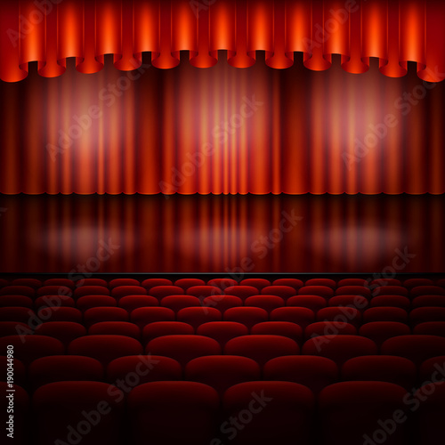 Stage with red curtain. EPS 10 vector