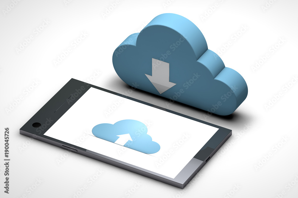 3d abstract mobile phone with big cloud 3d abstract mobile phone with big cloud