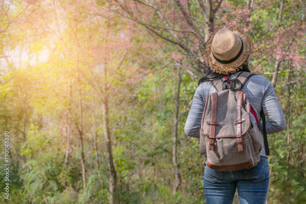 asian girl backpacker on the hill