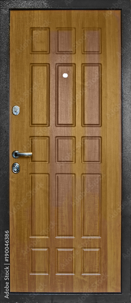 Door entrance heavy metal with two locks.