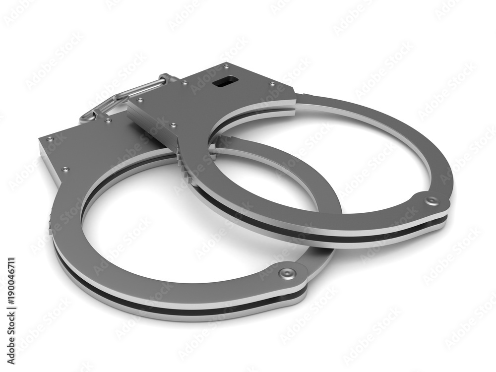 Handcuffs on white background. Isolated 3D illustration Handcuffs on white background. Isolated 3D illustration