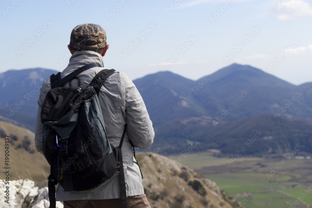 hiker on mountain peak on matese park hiker on mountain peak on matese park