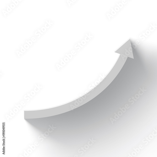 rising white arrow on white background with shadow, business growth
