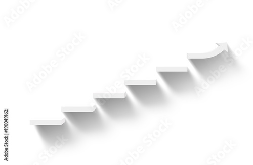 rising white stairs on white background with shadow, business growth Fototapeta