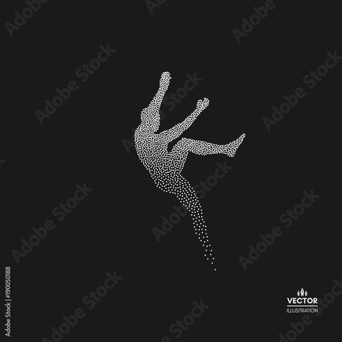 Rock climber silhouettes. Bouldering sport. Dotted silhouette of person. Vector illustration.