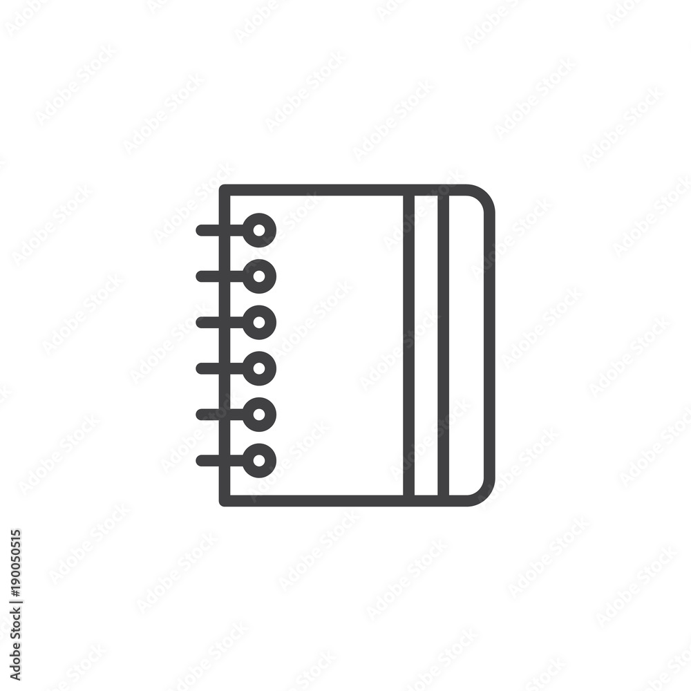 Notebook line icon, outline vector sign, linear style pictogram isolated on white. Notes symbol, logo illustration. Editable stroke Notebook line icon, outline vector sign, linear style pictogram isolated on white. Notes symbol, logo illustration. Editable stroke