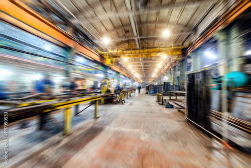 Factory shop. Abstract industrial background, motion blur effect.