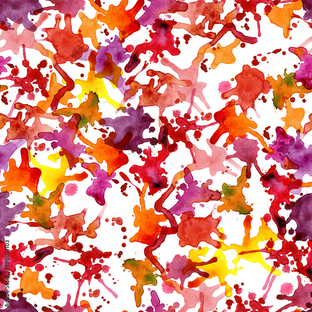 Abstract, colorful, colorful carpet. Dirty, watery, splashed spots. Splashes of turbid water. Watercolor. Illustration