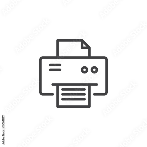 Printing document line icon, outline vector sign, linear style pictogram isolated on white. Printer symbol, logo illustration. Editable stroke