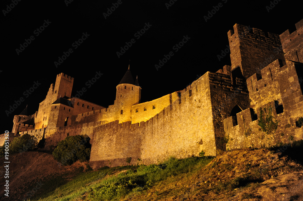 Carcassonne medieval city by night