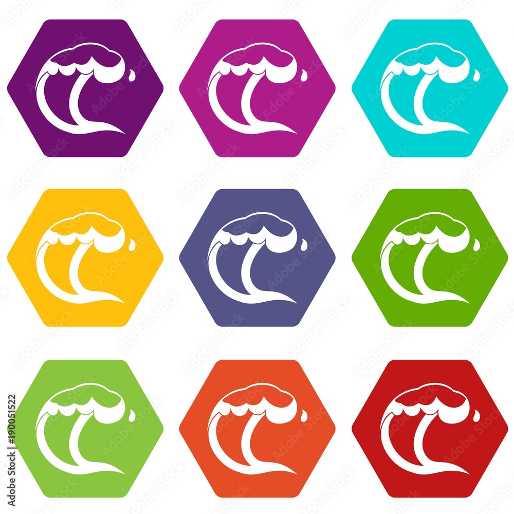 Obraz premium Ocean or sea wave icon set color hexahedron