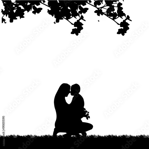 The baby give away a mother of flowers bouquet, one in the series of similar images silhouette