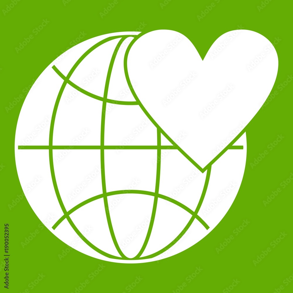 Earth world globe with heart icon green Earth world globe with heart icon green