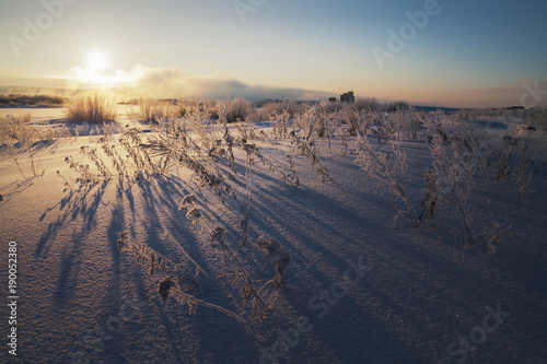 dawn on a frosty winter field