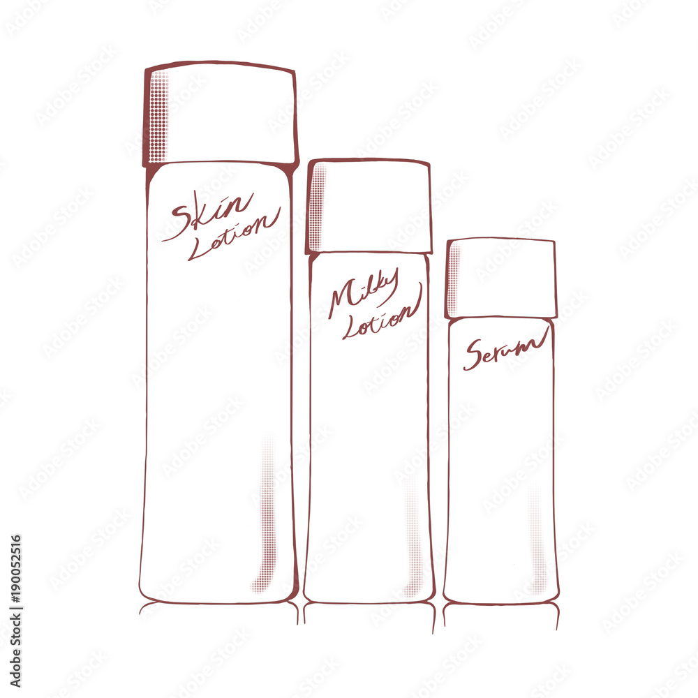 化粧水 乳液 美容液の文字入りボトル 白背景のイラスト素材 Stock イラスト Adobe Stock