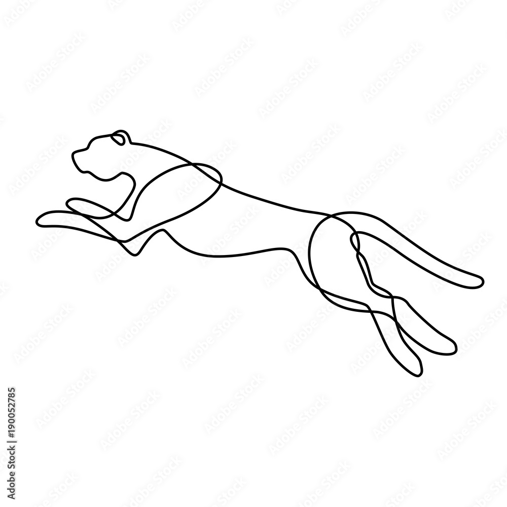 Endless line art illustration of jaguar. Continuous black outline drawing on white background Endless line art illustration of jaguar. Continuous black outline drawing on white background